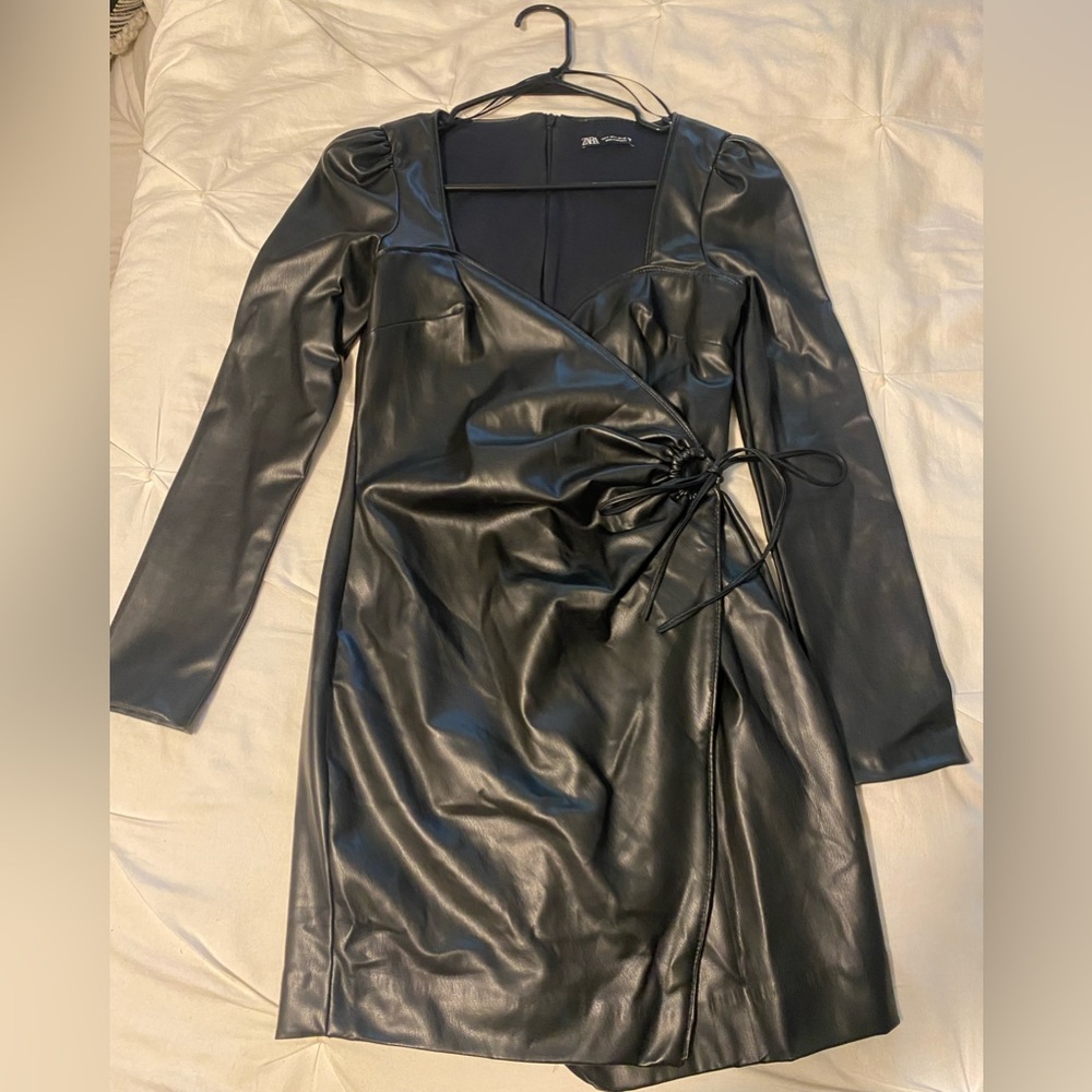 Zara Faux Leather Wrap Dress